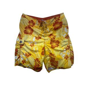 Kirra Mens Board Shorts  Swim Trunks Sze 36 Yellow Orange Tropical Floral Summer